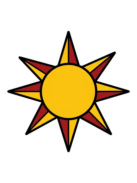 traditional Sun tattoo design, in colour