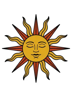 Color traditional sun tattoo design: a stylized sun with a serene face