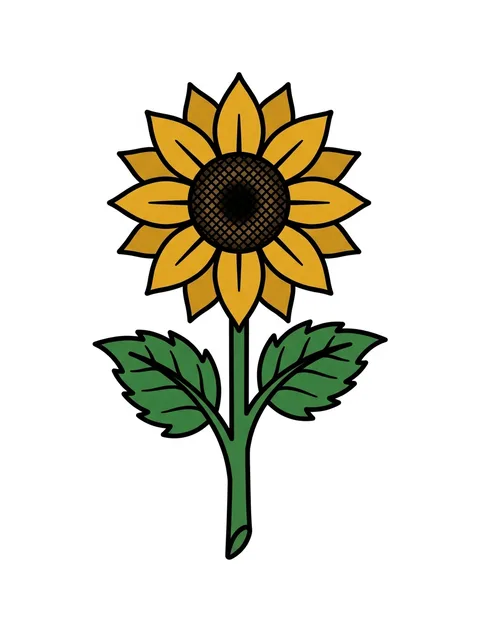Color traditional sunflower and flower tattoo design