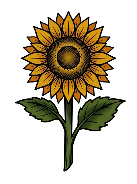 traditional Sunflower tattoo design, in colour