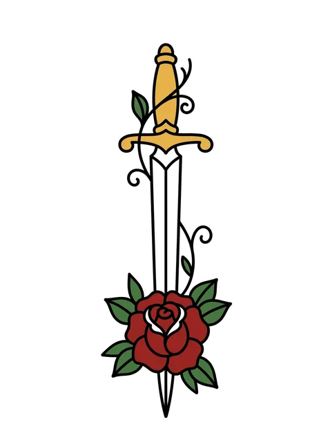Color traditional sword and dagger tattoo design