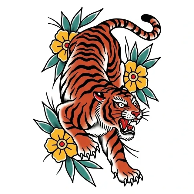 traditional Tiger tattoo design, in colour