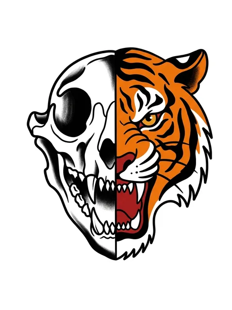 traditional Tiger tattoo design, in colour