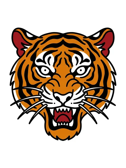 Color traditional tiger tattoo design: a roaring tiger head