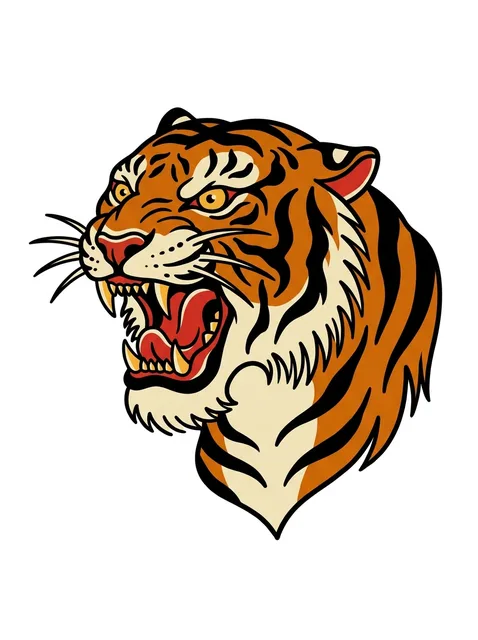 Color traditional tiger tattoo design