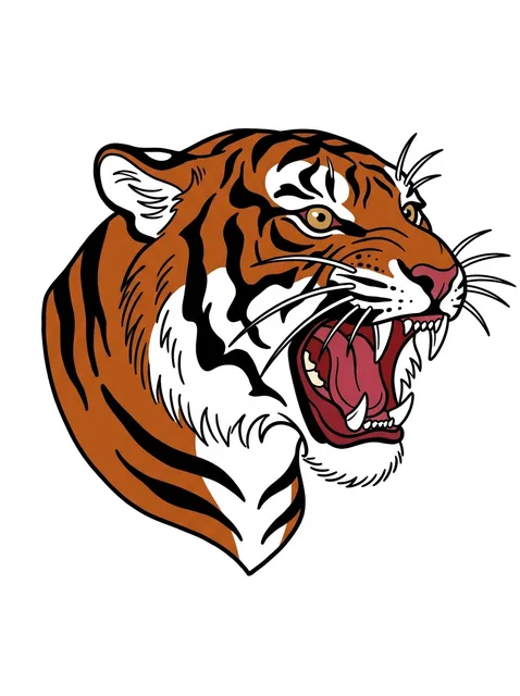 Color traditional tiger tattoo design: a roaring tiger head
