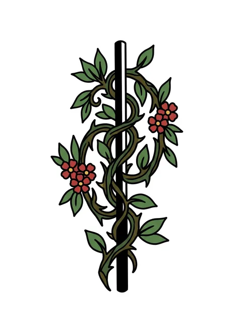traditional Vine tattoo design, in colour