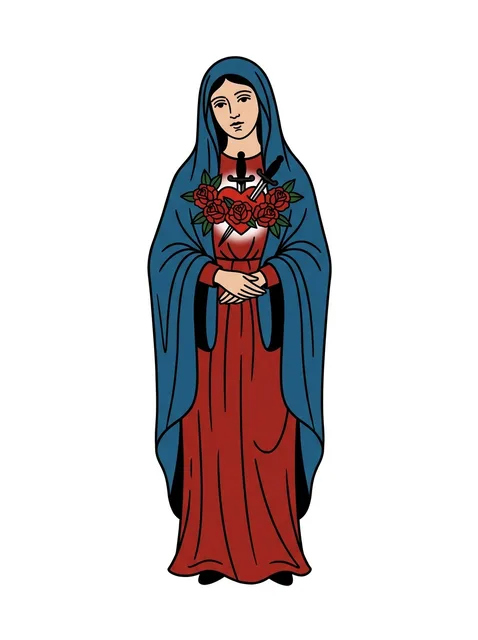 Color traditional virgin mary and heart tattoo design: the Virgin Mary