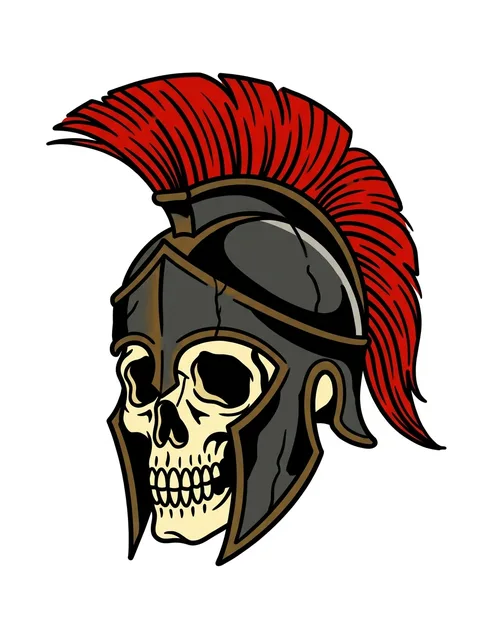 Color traditional warrior and skull tattoo design