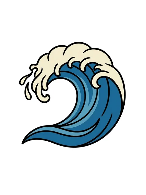 Color traditional wave tattoo design