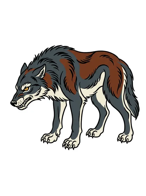 Color traditional wolf tattoo design: a snarling wolf