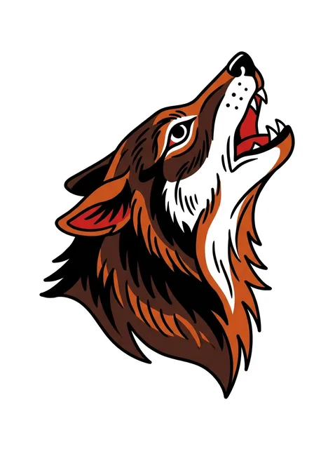 Color traditional wolf tattoo design: a howling wolf head
