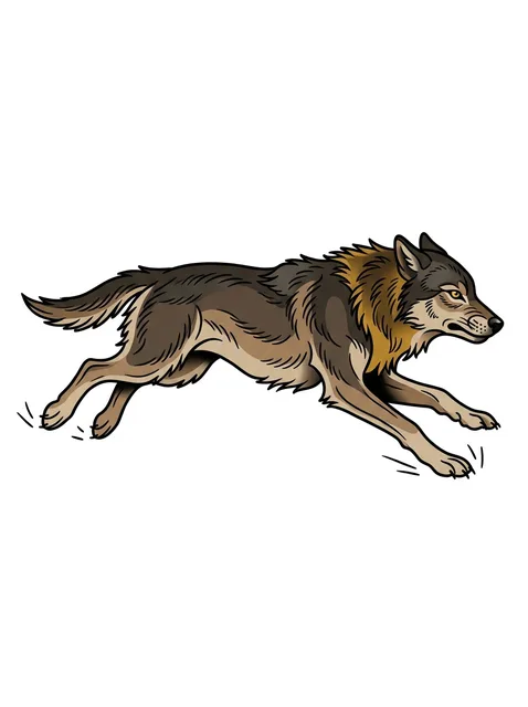 Color traditional wolf tattoo design: a running wolf