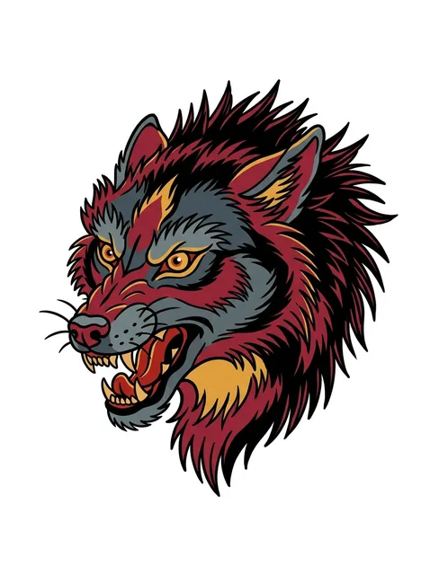 traditional Wolf tattoo design, in colour