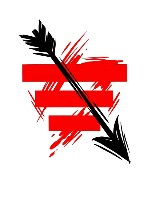 Color trash polka arrow tattoo design: a black arrow piercing through three horizontal red bars