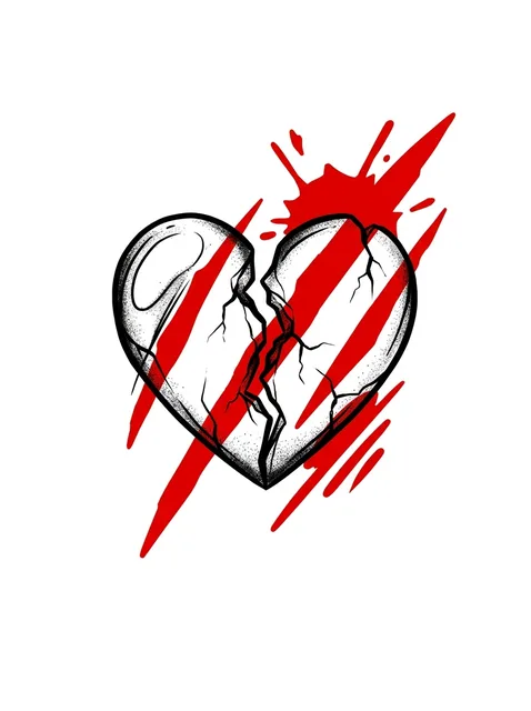 Color trash polka broken heart tattoo design