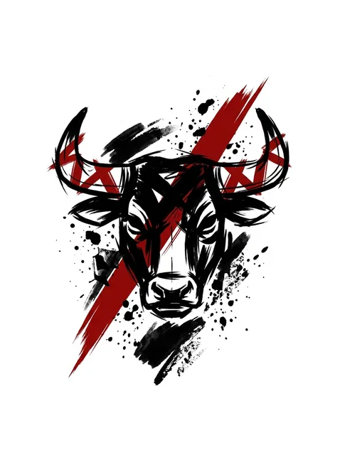 Color trash polka bull tattoo design: a bull's head