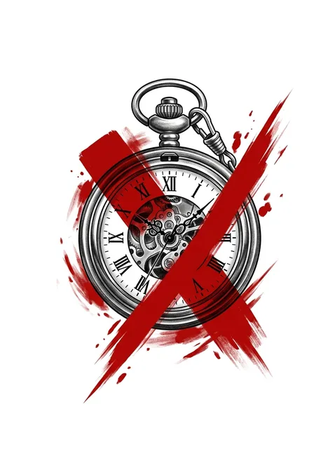 Color trash polka clock tattoo design