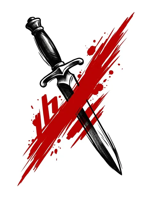 Color trash polka dagger tattoo design: the dynamic, abstract red mark