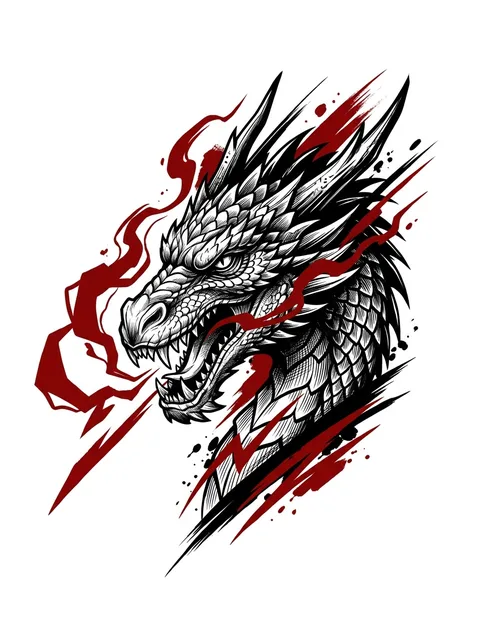 Color trash polka dragon tattoo design