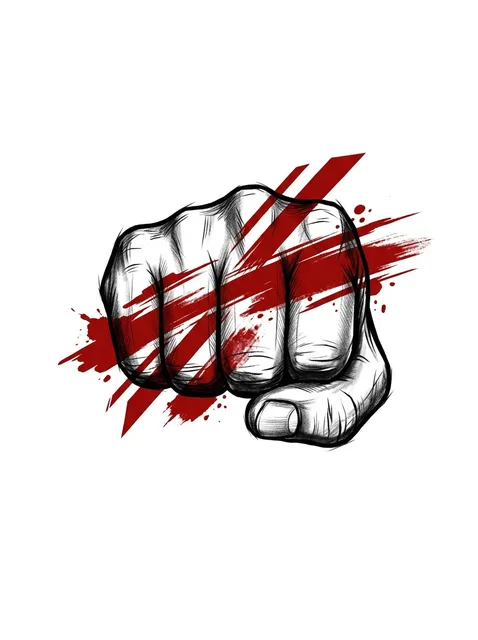 Color trash polka hand tattoo design: a clenched fist