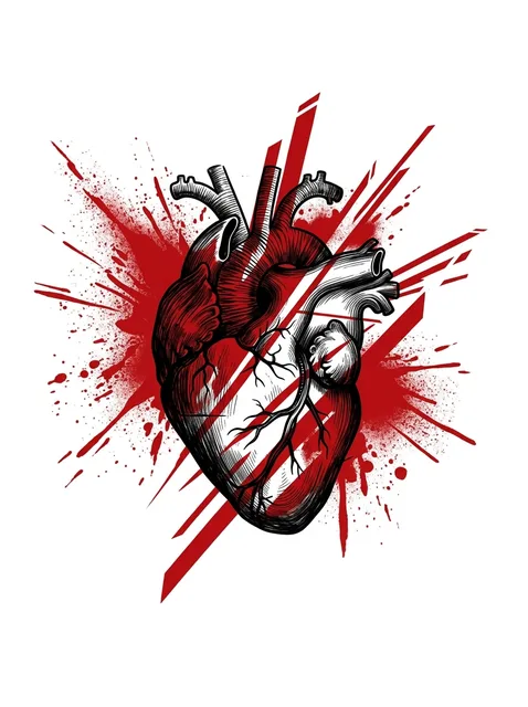 Color trash polka heart tattoo design: a detailed anatomical heart