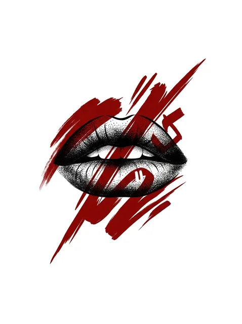 Tattoo-Vorlage mit Lippen, Stil: Trash Polka, in Farbe