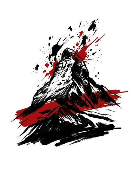 Color trash polka mountain tattoo design: a rugged mountain