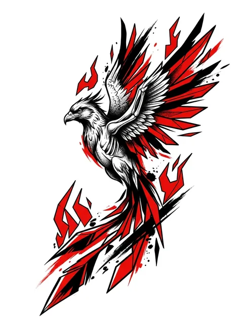 Color trash polka phoenix tattoo design