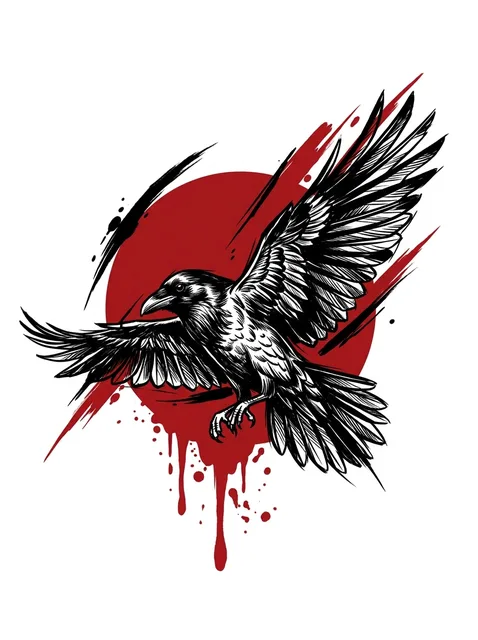 trash polka raven tattoo design