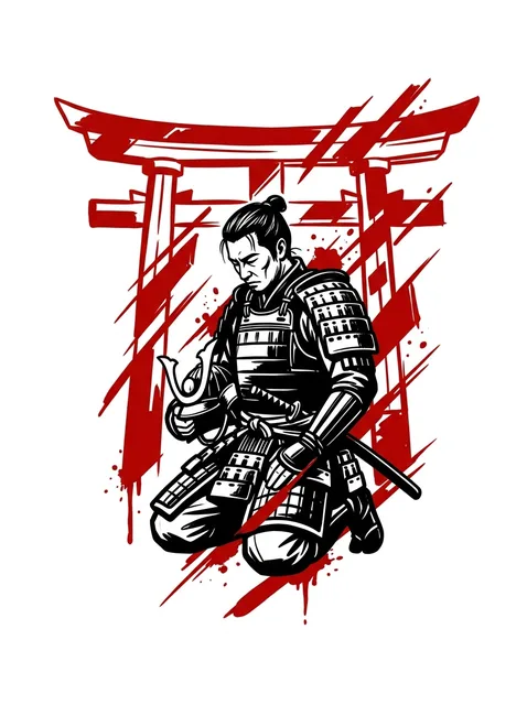 trash polka samurai tattoo design