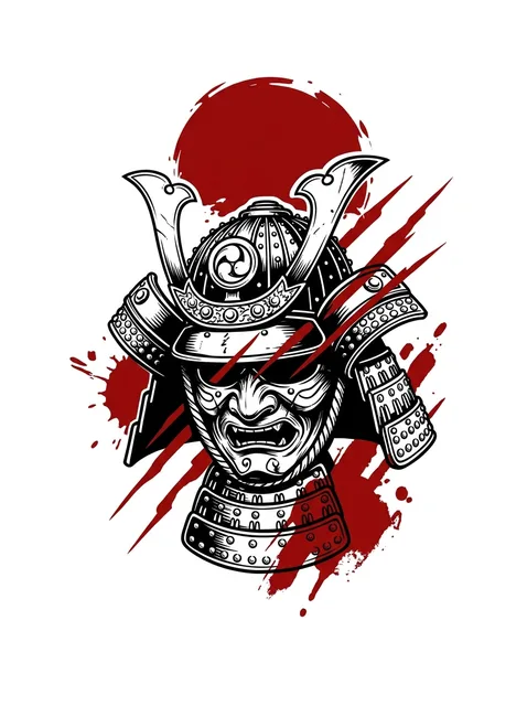 Color trash polka samurai tattoo design