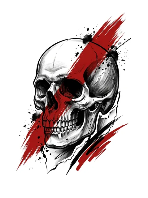 Color trash polka skull tattoo design: a detailed skull