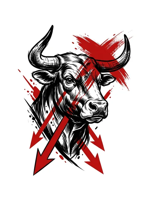 Tattoo-Vorlage mit einem Stier und dem Sternzeichen Stier, Stil: Trash Polka, in Farbe
