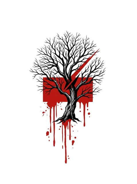 trash polka tree tattoo design