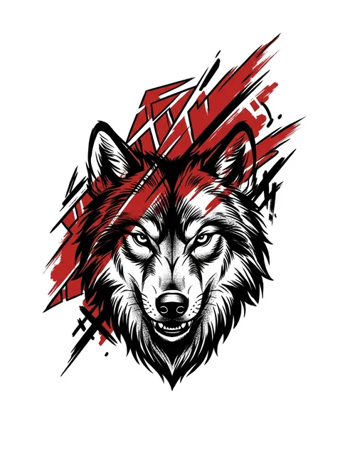Color trash polka wolf tattoo design