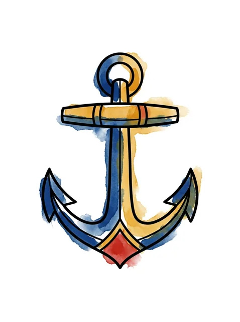 Color watercolor anchor tattoo design