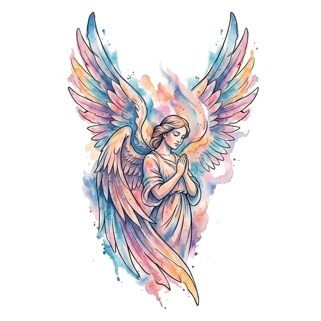 watercolor Angel tattoo design, in colour