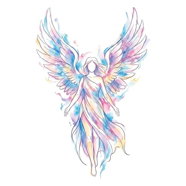 watercolor Angel tattoo design, in colour