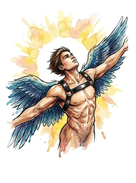 Color watercolor angel wings and icarus tattoo design