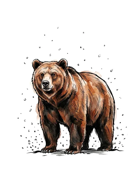 Color watercolor bear tattoo design: a brown bear standing, looking forward