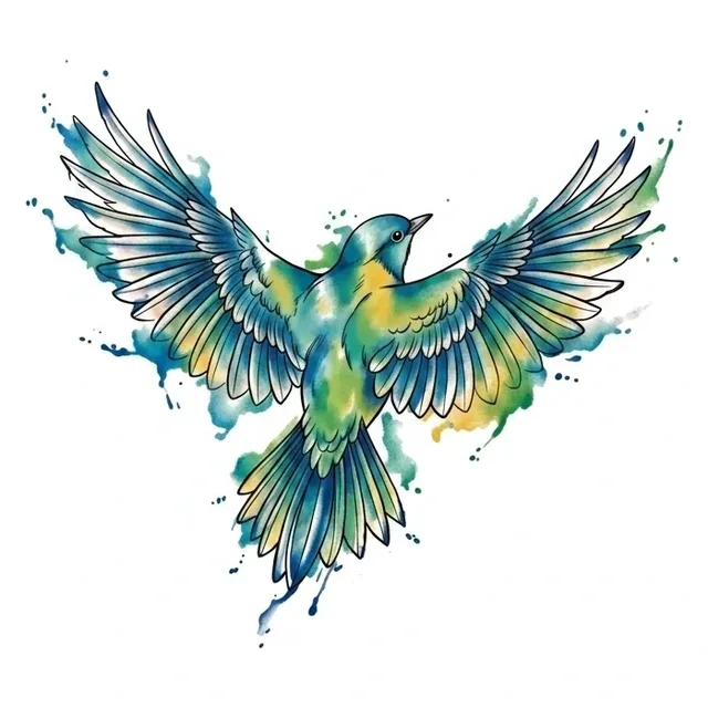 watercolor Bird tattoo design, in colour
