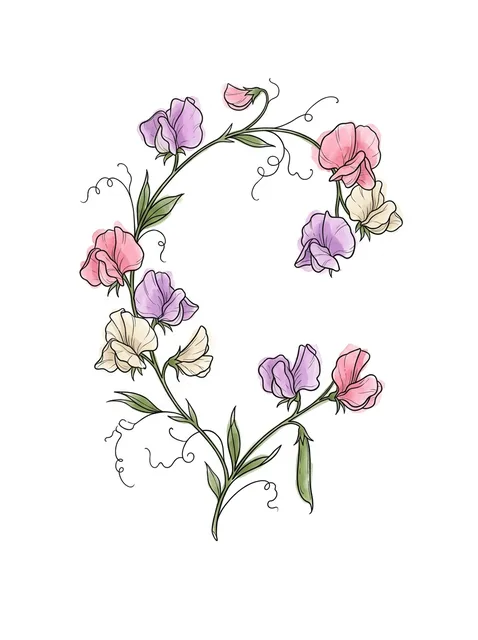Color watercolor birth flower and sweet pea tattoo design