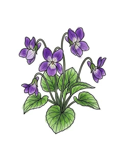 Color watercolor birth flower and violet tattoo design