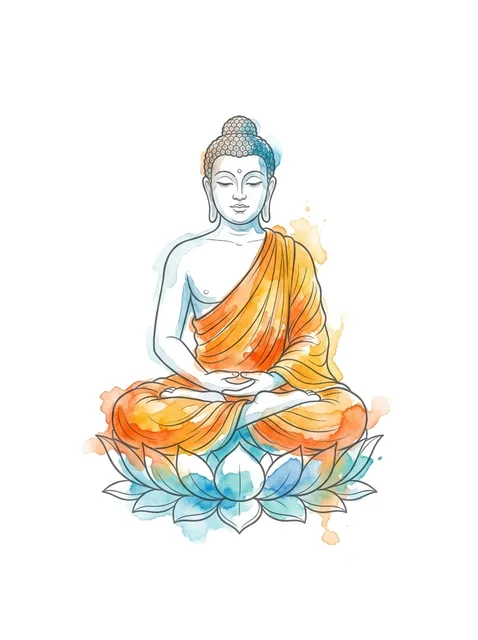Color watercolor buddha and lotus tattoo design