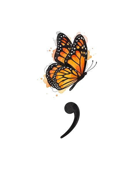Color watercolor butterfly and semicolon tattoo design