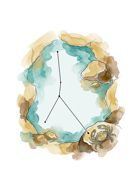 Color watercolor cancer sign and constellation tattoo design