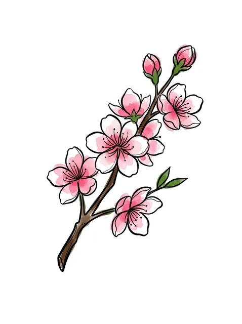 Color watercolor flower and cherry blossom tattoo design