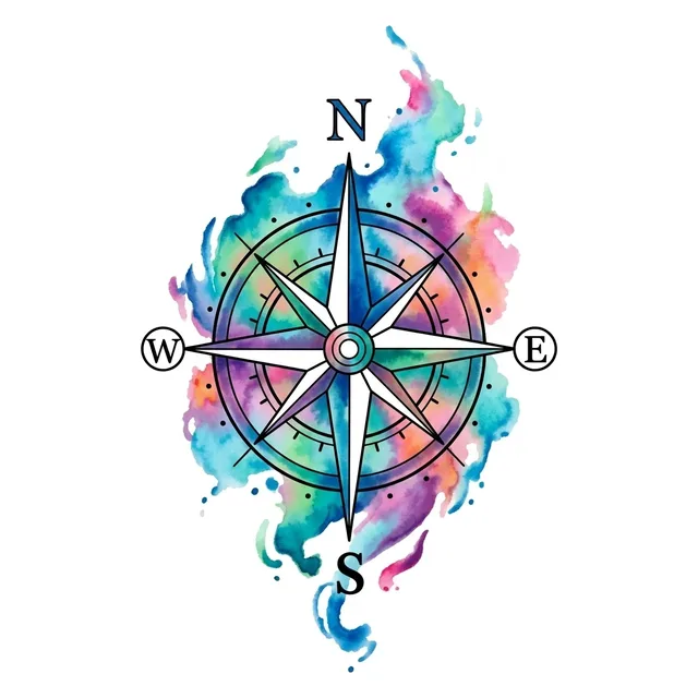 watercolor Compass tattoo design, in colour