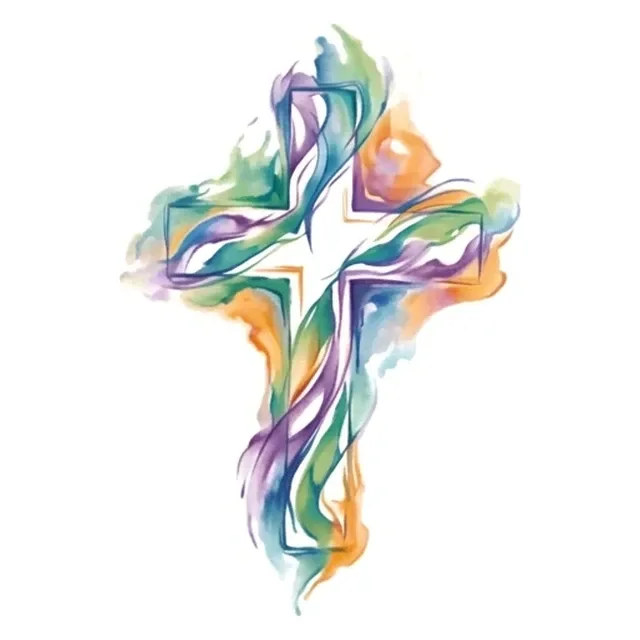 watercolor Cross tattoo design, in colour